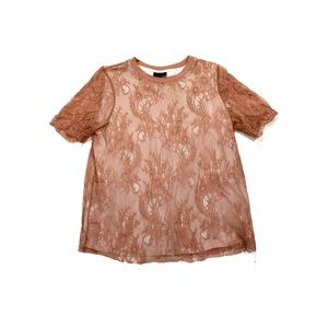 Who What Wear White Pink Lace Short Sleeve Blouse Size Small Business Casual S